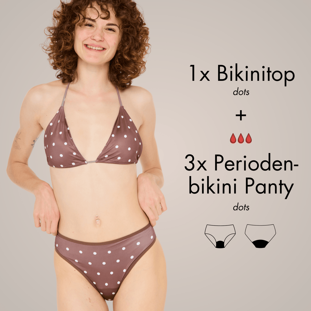 Periodenbikini Set dots - 3x Pantys + Top