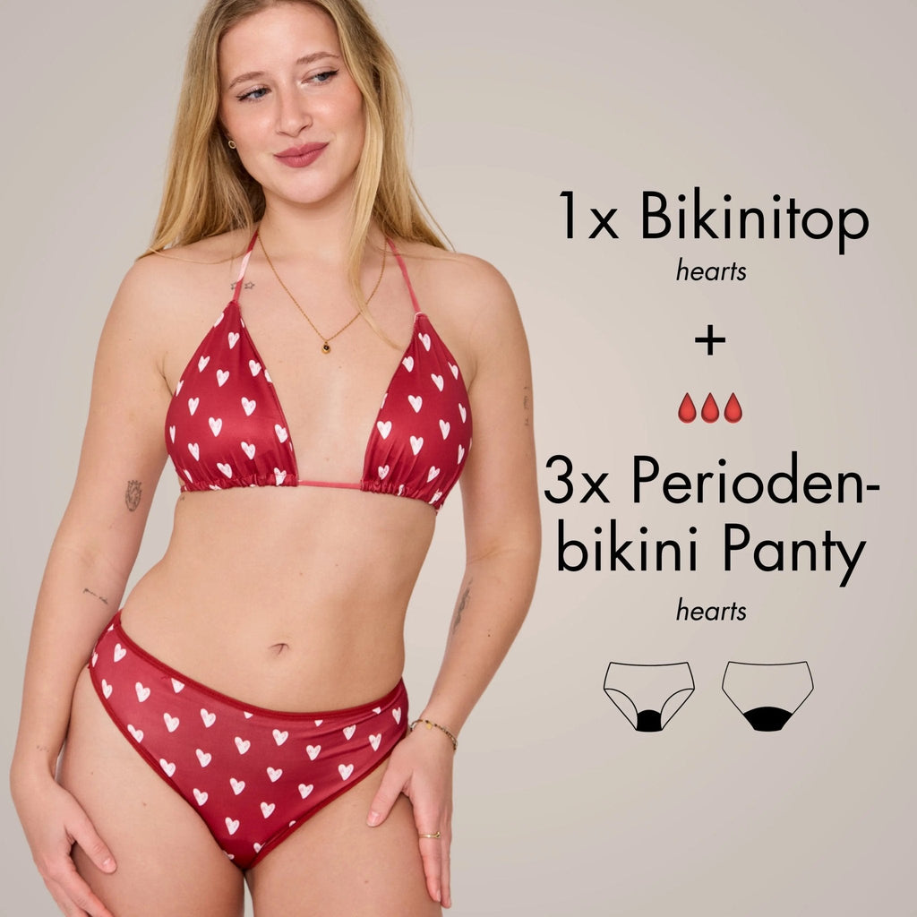 Periodenbikini Set hearts - 3x Pantys + Top