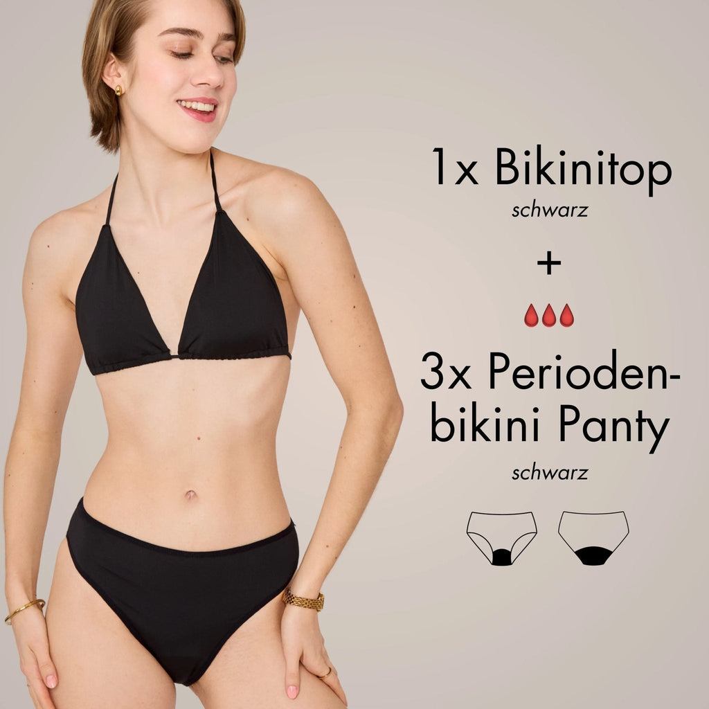 Periodenbikini Set schwarz - 3x Pantys + Top