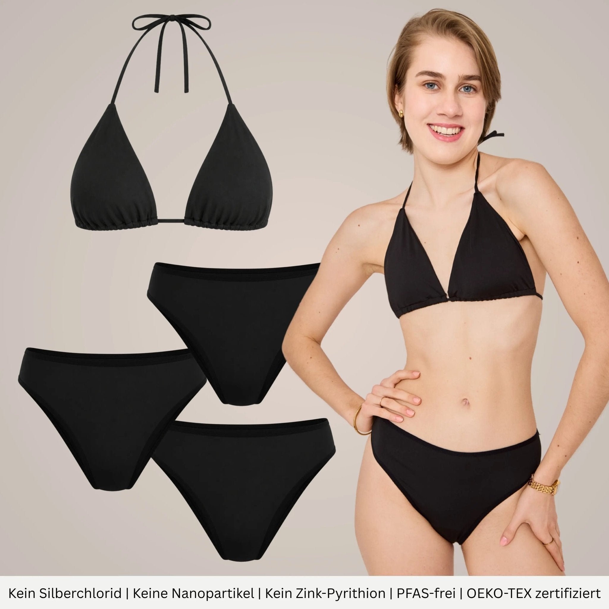 Periodenbikini Set schwarz - 3x Pantys + Top