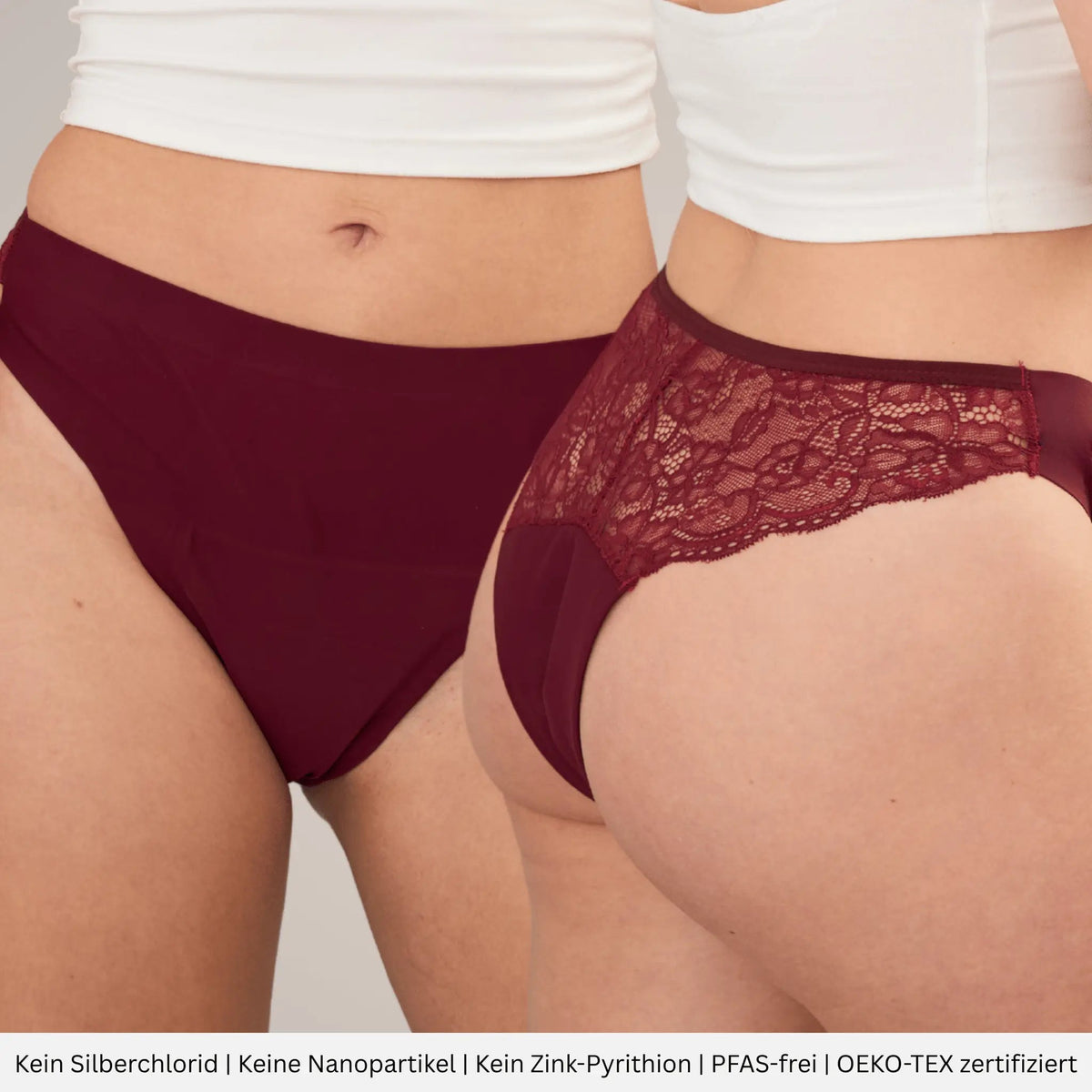 Rose burgund - Periodenslip mit klassischer Spitze